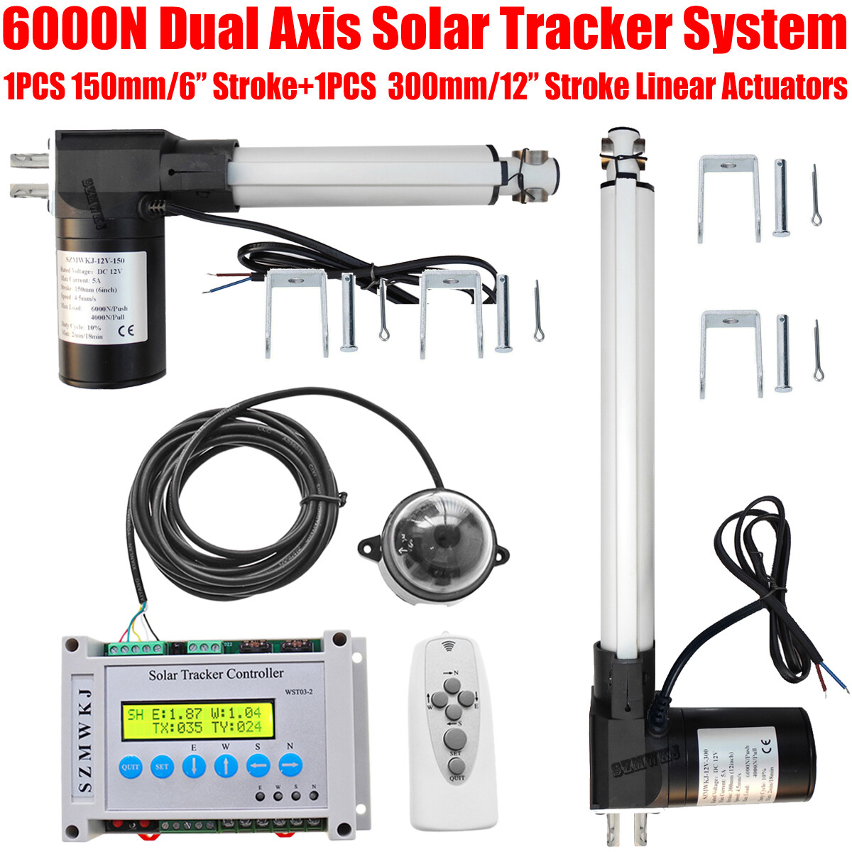 6000N Solar Tracker Dual Axis Kits -2PCS Linear Actuators &Electronic Controller