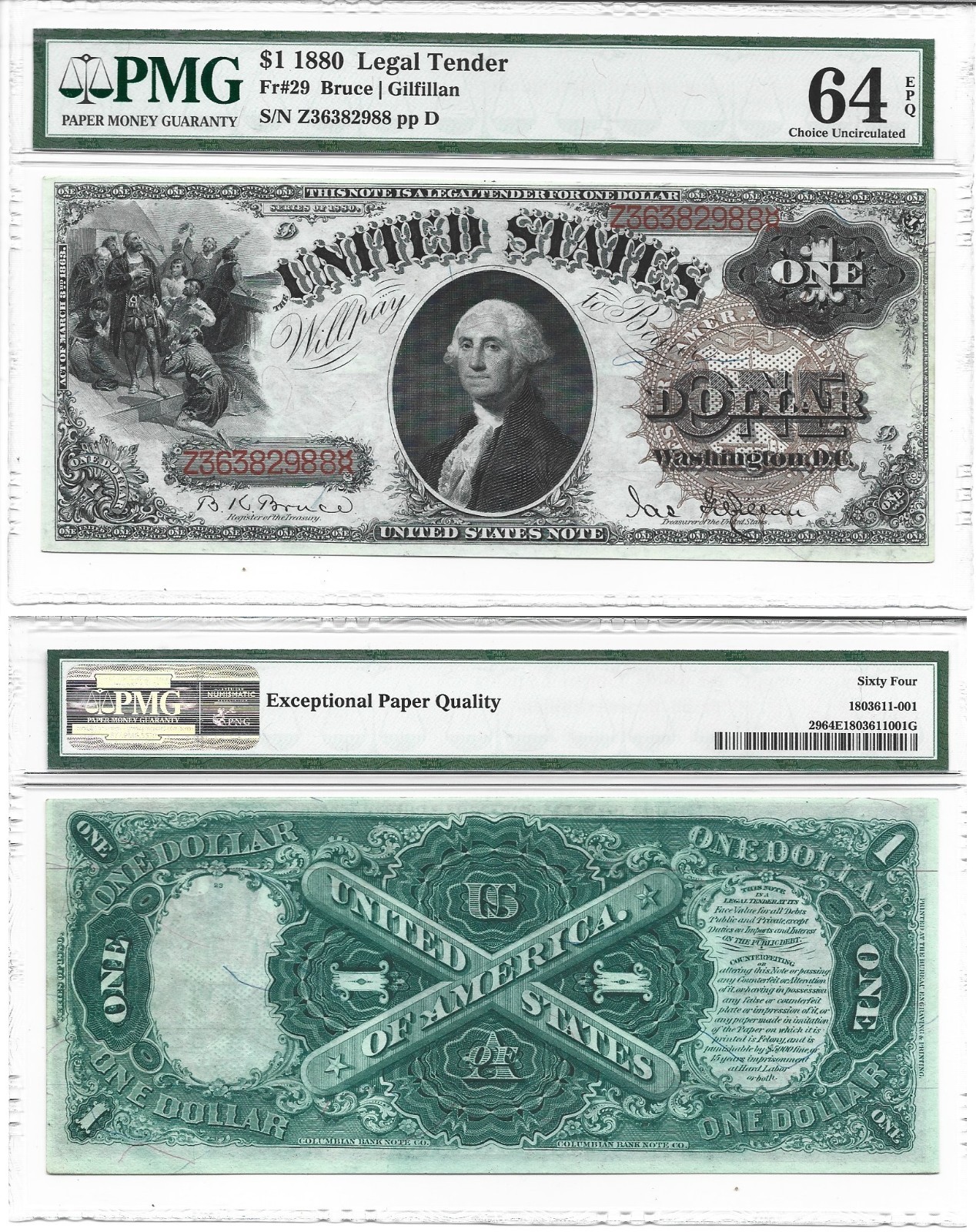 1880 $1 Legal Tender Note Fr. 29 PMG Choice UNC 64 EPQ 1880 $1 Legal Tender Note Fr. 29 PMG Choice UNC 64 EPQ