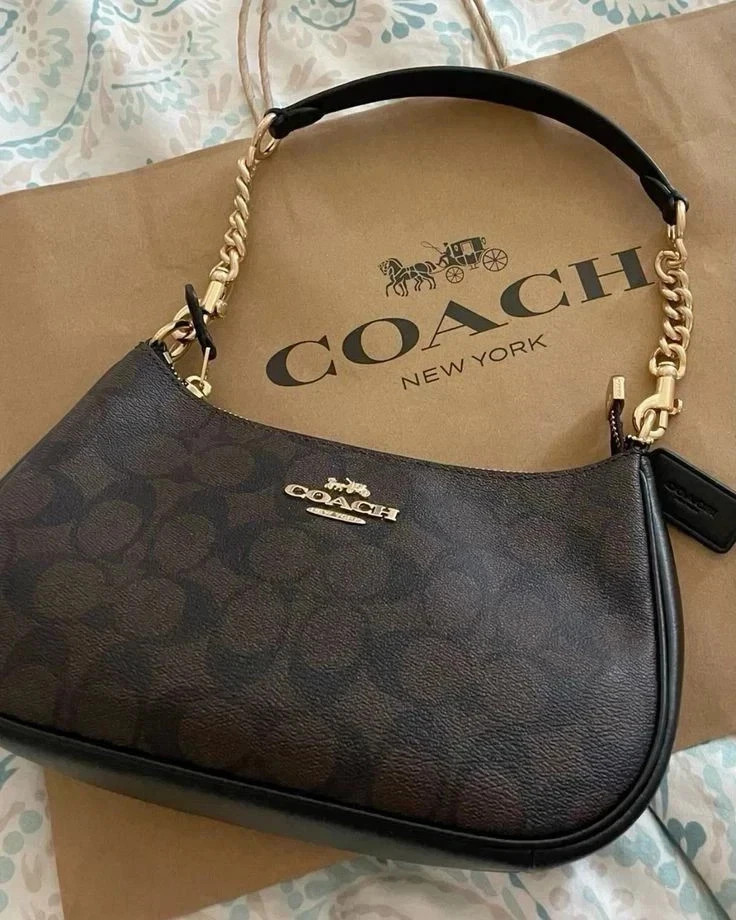 COACH CA548 Teri Shoulder Bag In Signature Canvas/Gold/Brown