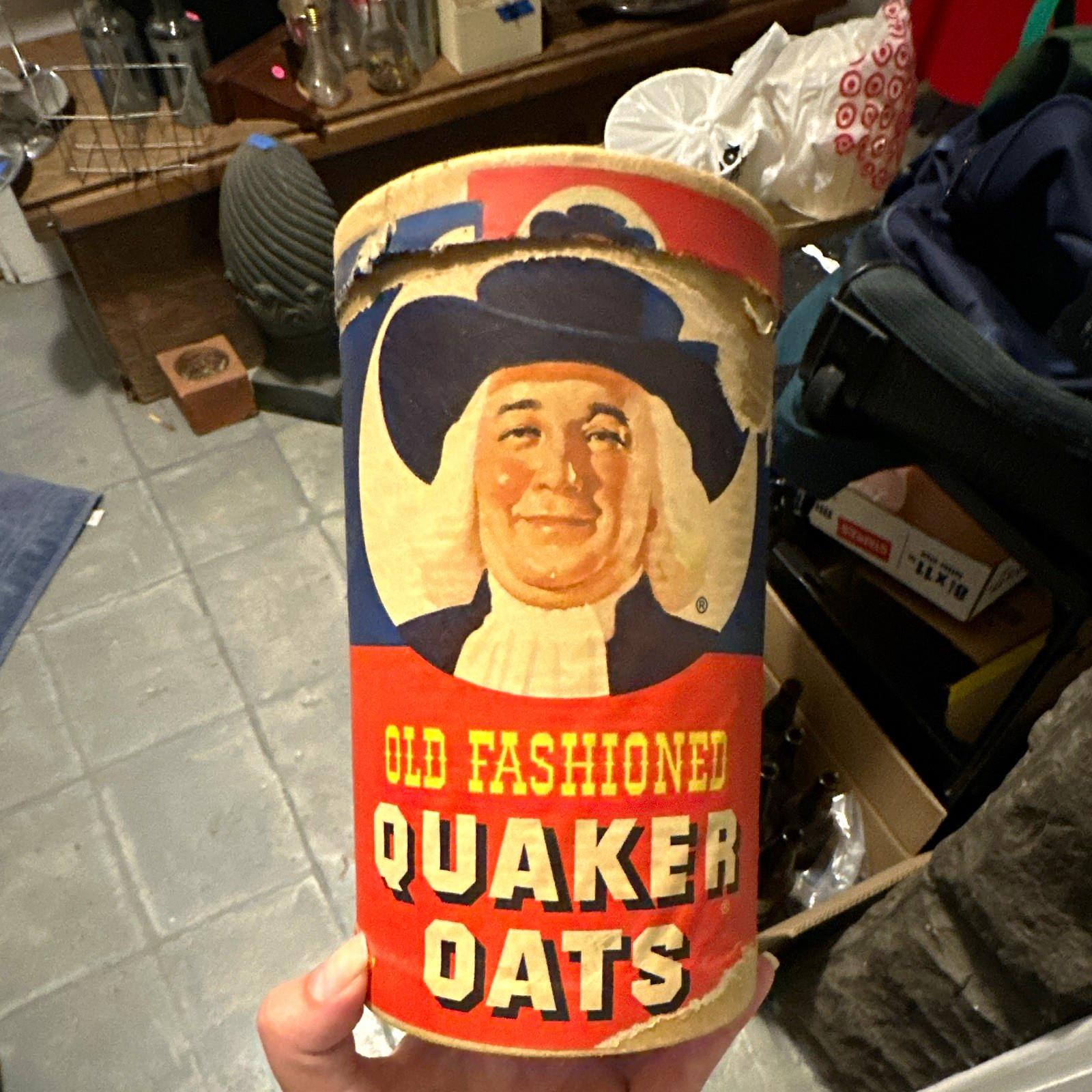 Quaker Vintage Quaker Oats Cardboard Container Canister Cereal Theme Red Blue Quaker Vintage Quaker Oats Cardboard Container Canister Cereal Theme Red Blue