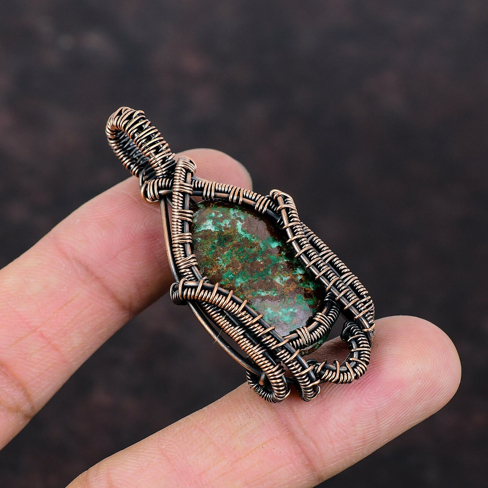 Cuprite Chrysocolla Wire Wrapped Pendant Handcrafted Copper Unique Gift 2.28\