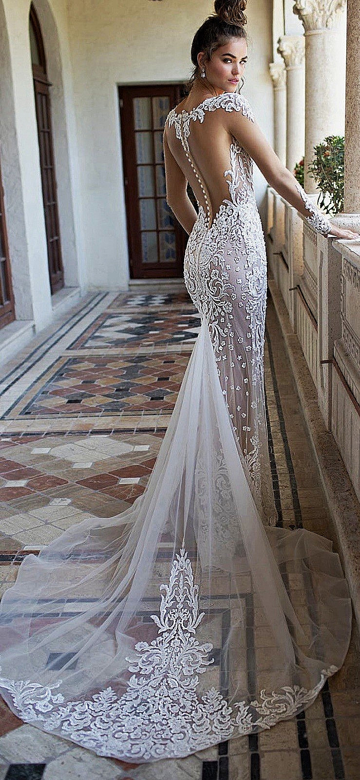 Berta Ivory Mermaid Wedding Dress Small Long Sleeve + Cathedral Veil Erica Koesl