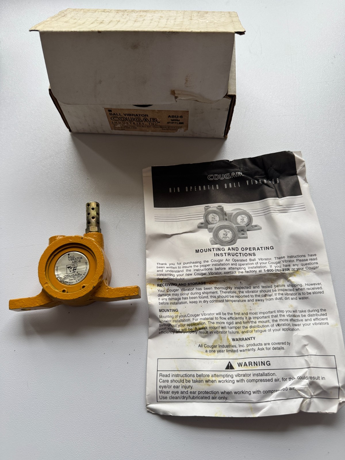 Cougar ® ABU-6 Pneumatic Ball Vibrator w/Box & manual New Old Stock Made in USA Cougar ® ABU-6 Pneumatic Ball Vibrator w/Box & manual New Old Stock Made in USA