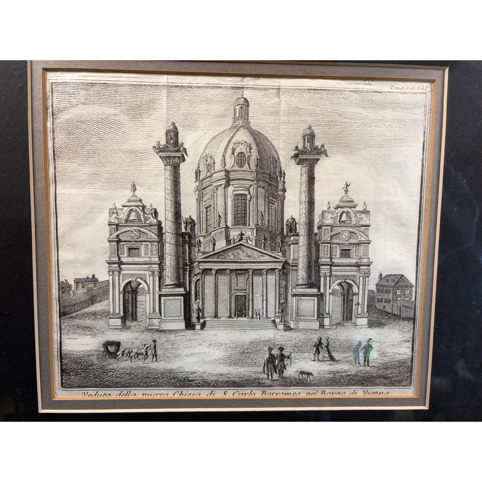 Antique Vienna Karlskirche Engraving Veduta S. Carlo Borromeo Architectural