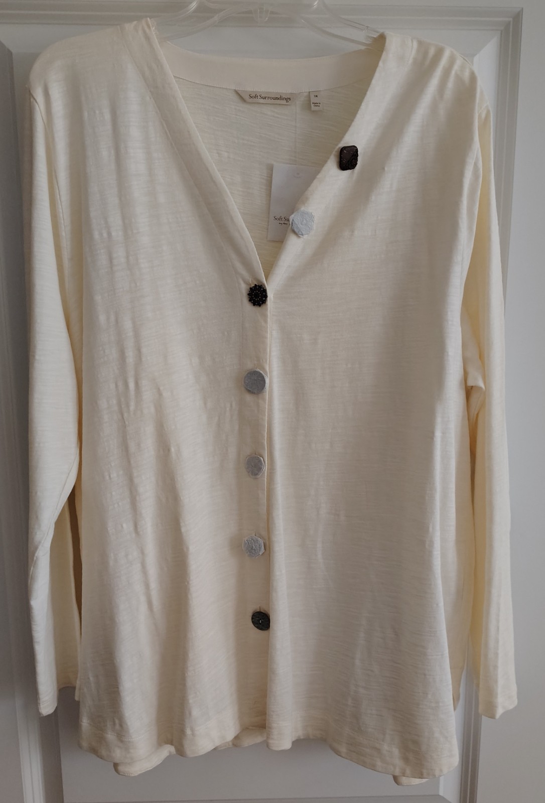 SOFT SURROUNDINGS Cardigan Tunic Slub Cotton Cream Womens 1X NEW