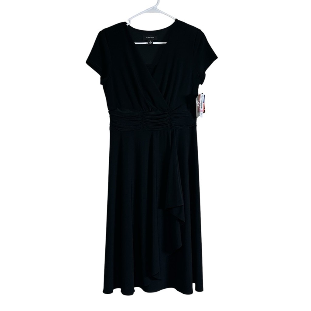 NWT R & M Richards Womens Black V Elegant Stretchy Midi Dress Size 10