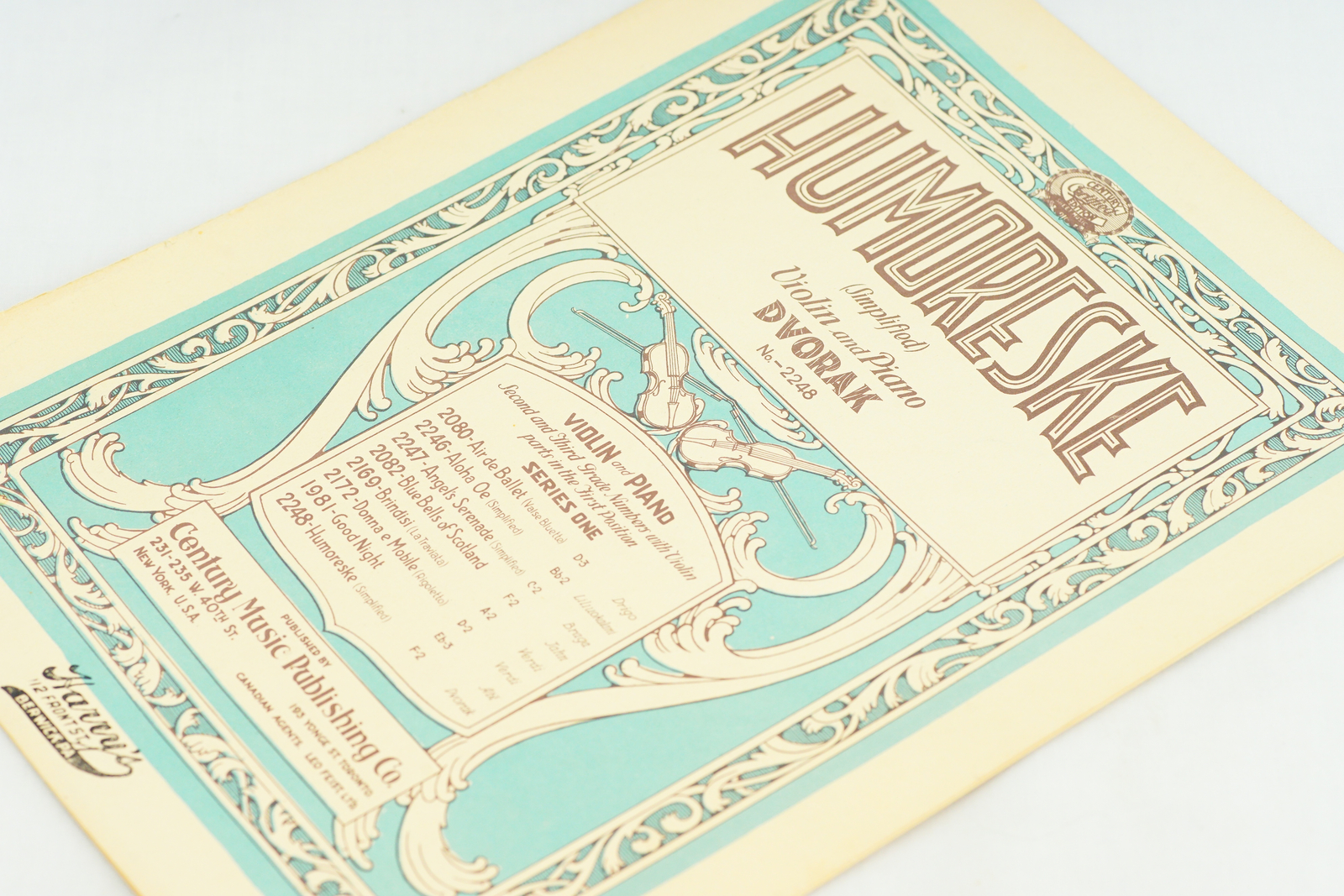 Humoreske Dvorak Piano Violin 1924 Sheet Music