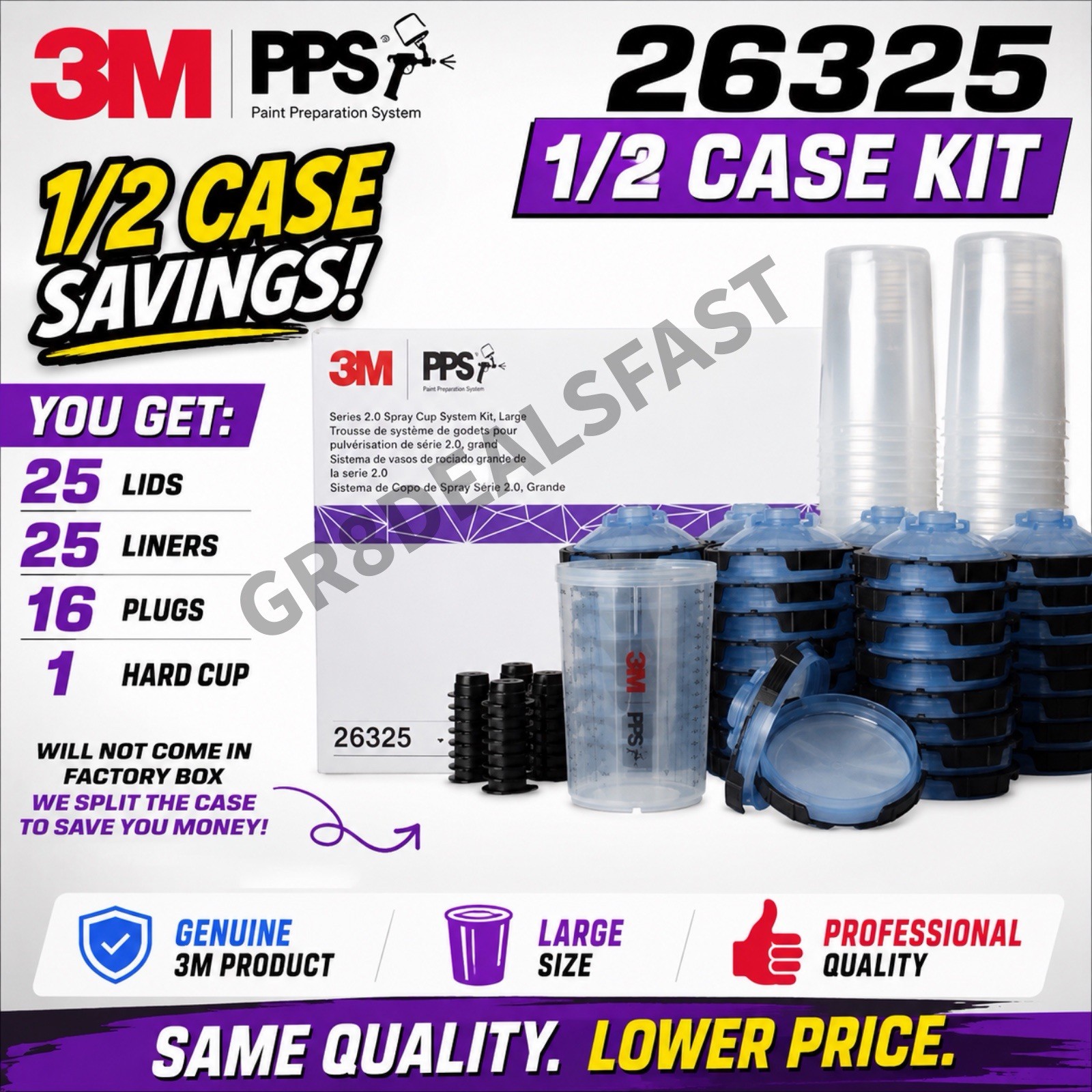 3M 26325 PPS 2.0 Large 25 Lids 25 Liners 16 Plugs 1 Hard Cup 28oz (HALF CASE)🔥
