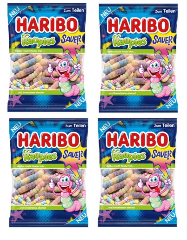 4x Haribo Raupies Gummy Candy 160g Fruity Chewy Sweets Snack Treats Dessert