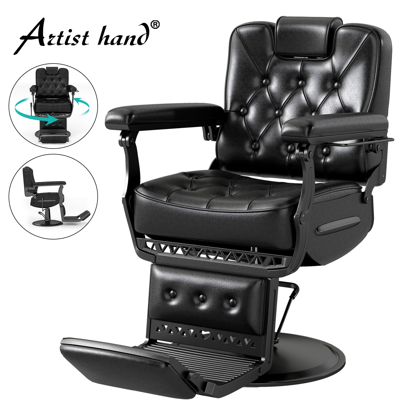 Black Vintage Recline All Purpose Barber Chair Heavy Duty Hydraulic Beauty Salon