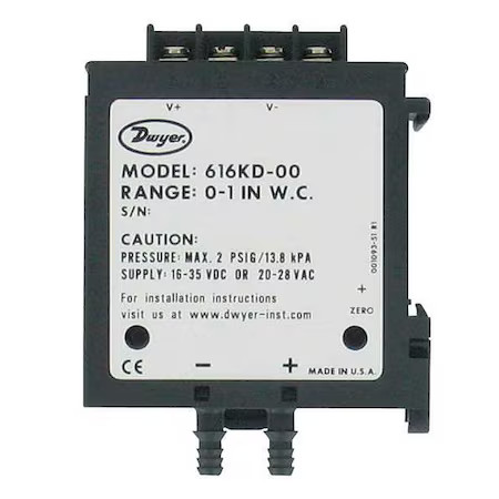 Dwyer Instruments 616Kd-00 Differential Pressure Transmitter, 0 To 1 Dwyer Instruments 616Kd-00 Differential Pressure Transmitter, 0 To 1