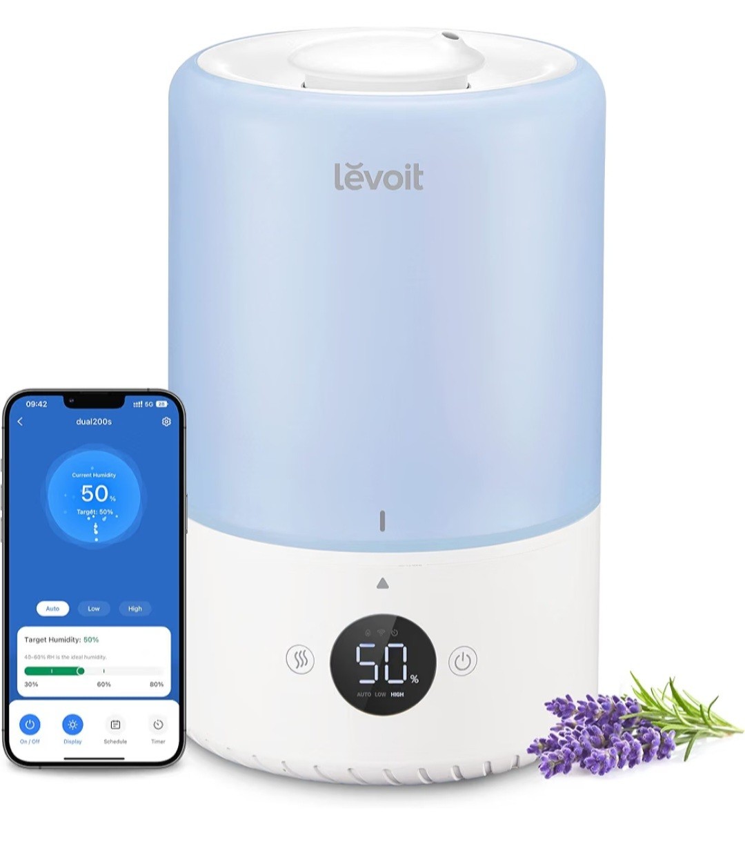 LEVOIT Dual 200S Smart Humidifiers for Bedroom, Top Fill Aromatherapy Color Blue