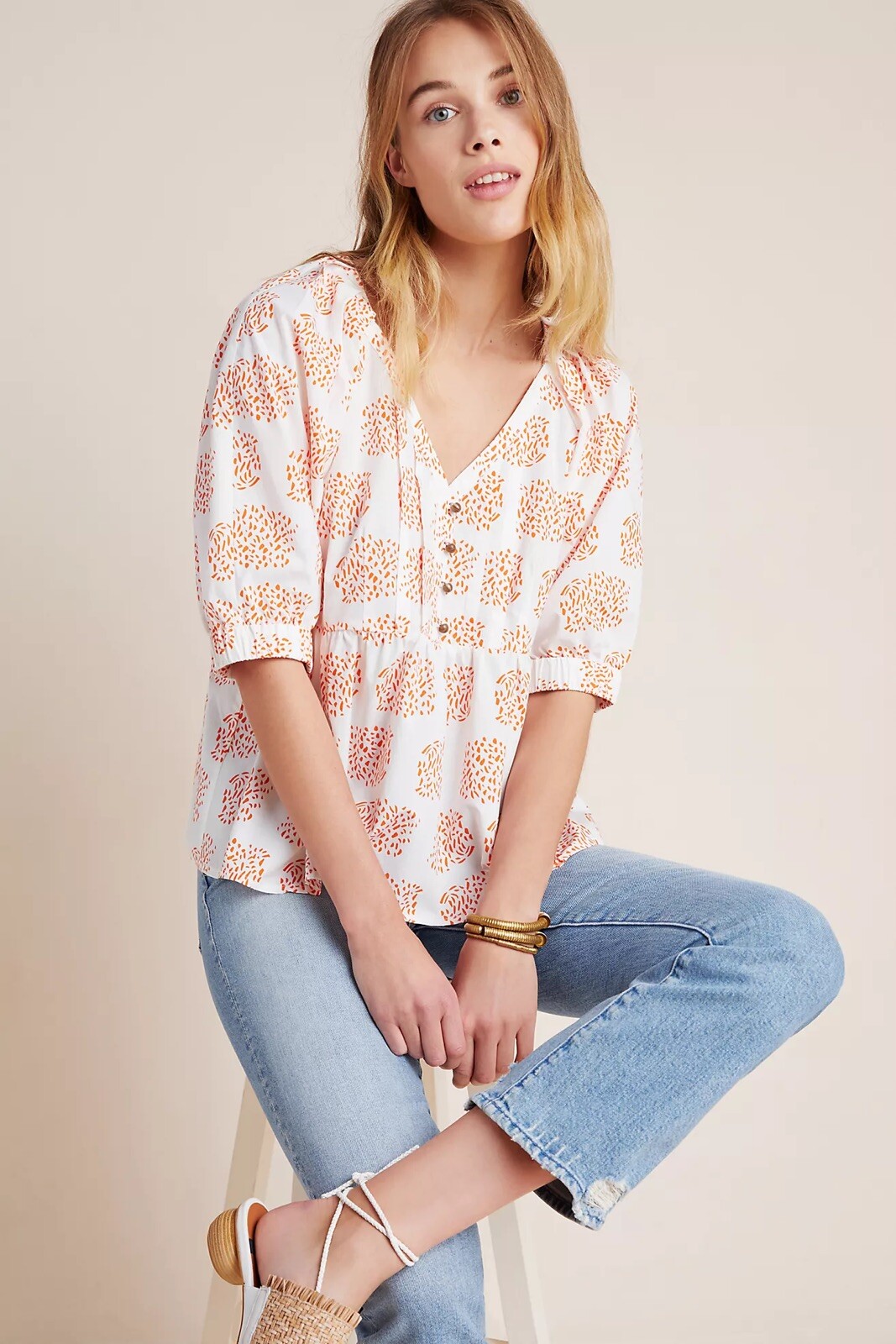 Anthopologie Moglea Danae Poplin Babydoll Blouse Size Extra Small NWT $98