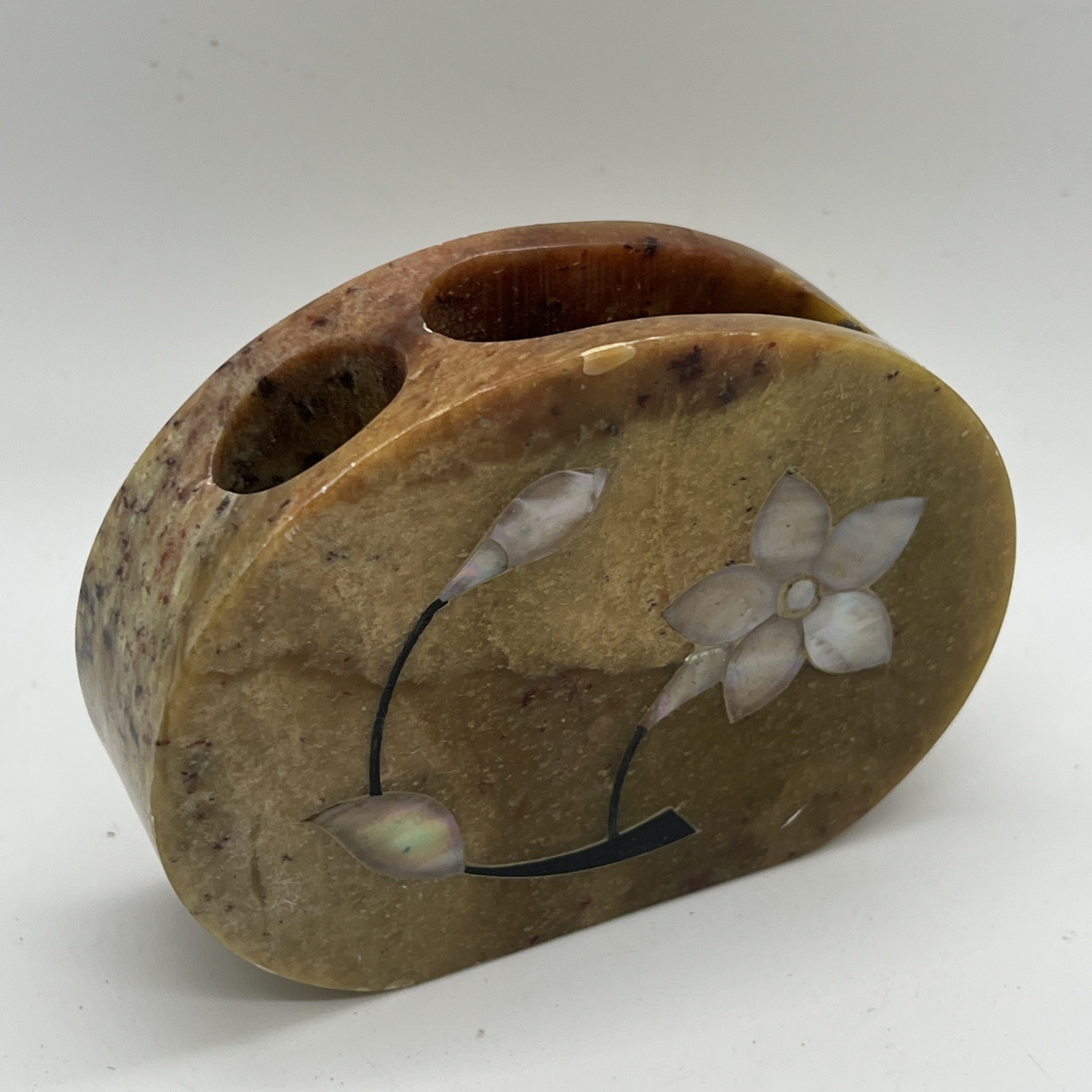 Vintage hand carved and decorated soap stone pencil/toothbrush holder Vintage hand carved and decorated soap stone pencil/toothbrush holder