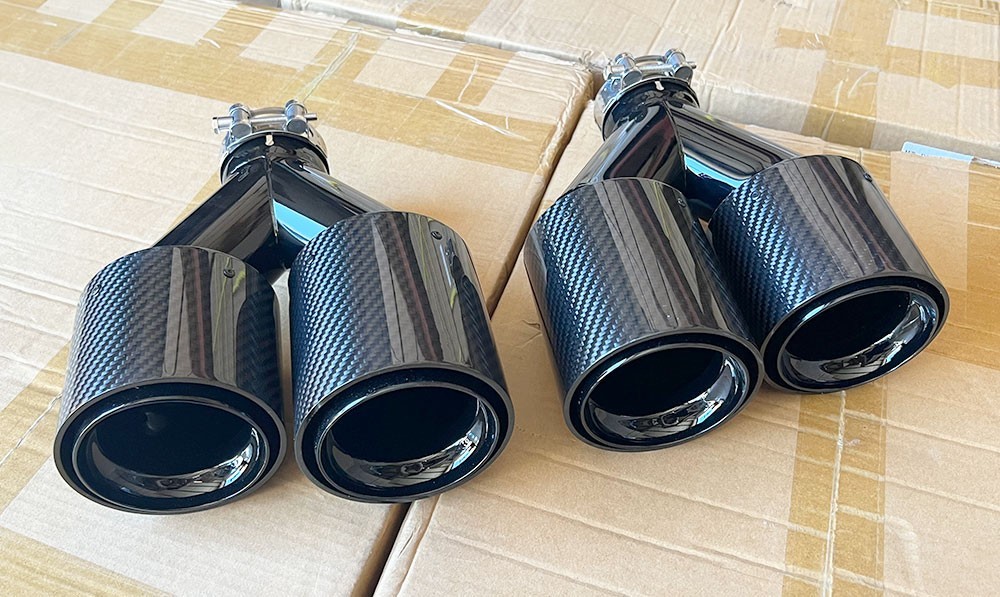 PAIR Wet Carbon Fiber Gloss Black Quad Exhaust Tips for Dodge Challenger 08-23