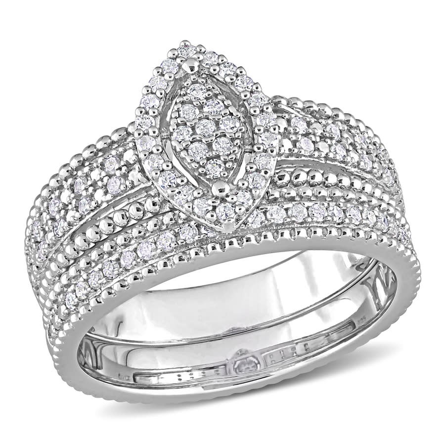 AMOUR 1/3 CT TDW Diamond Marquise Shape Cluster Bridal Set In Sterling Silver