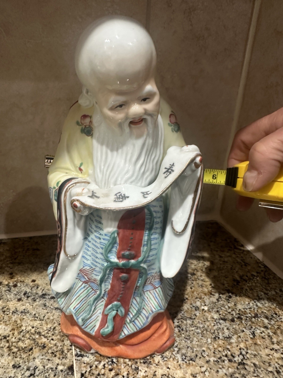 Antique Chinese Famille Rose porcelain God Of Longevity statuey Antique Chinese Famille Rose porcelain God Of Longevity statuey