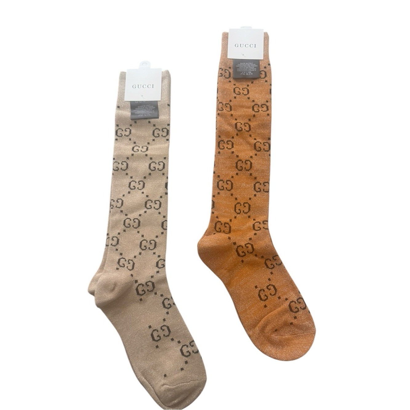 2 Pair Gucci Outlet GG Monogram Knee High Socks 2 Pair Gucci Outlet GG Monogram Knee High Socks