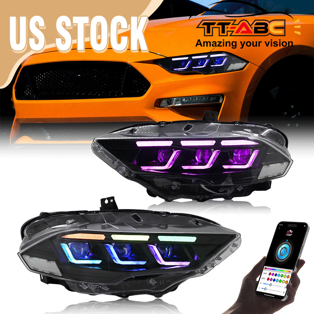 2x LED Headlights RGB For Ford Mustang 2018-2023 Dynamic Animation Tri-Projector