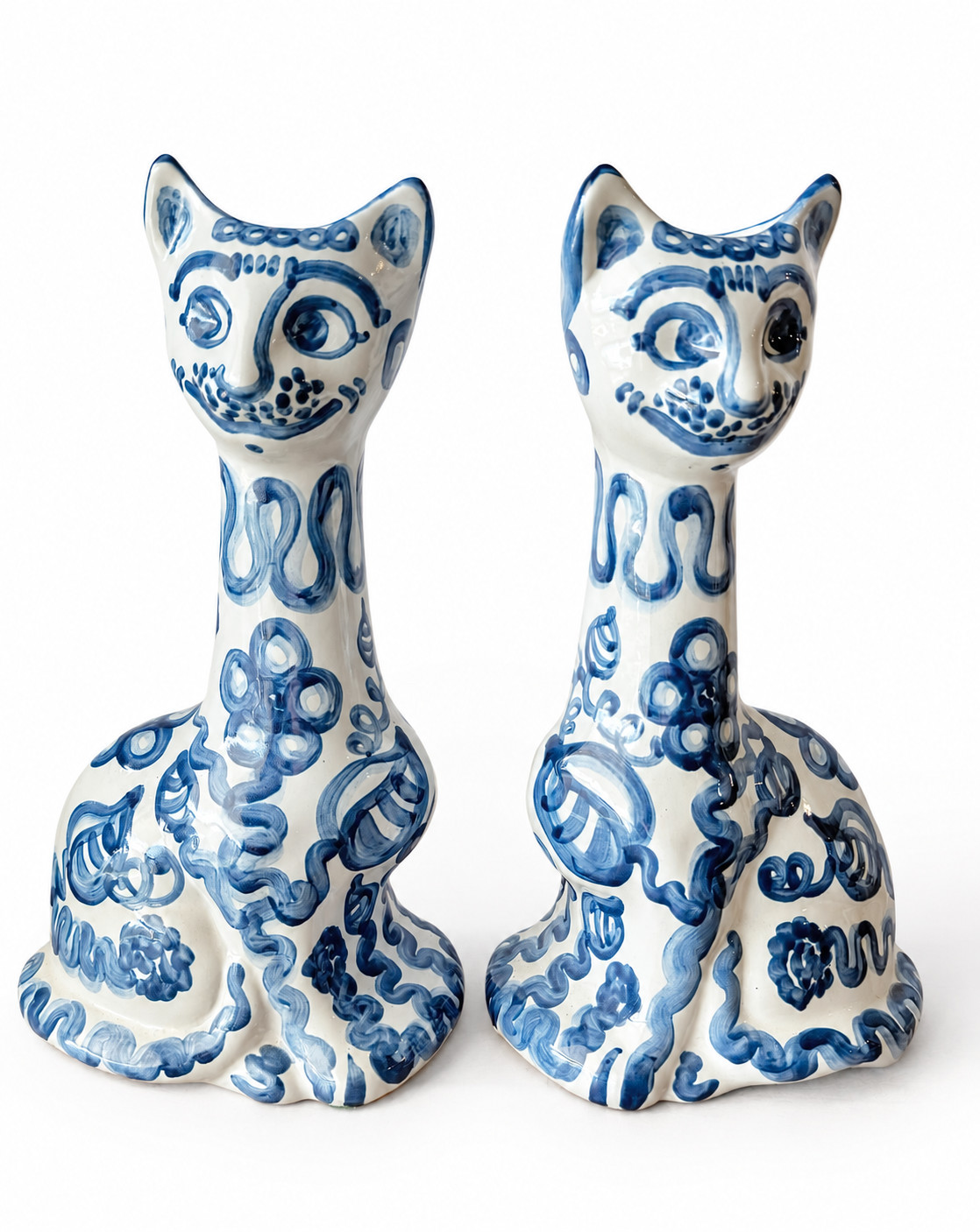 Vintage MA Hadley Pottery 14.5” Tall Cat Vase Blue White Hand Painted Stoneware Vintage MA Hadley Pottery 14.5” Tall Cat Vase Blue White Hand Painted Stoneware