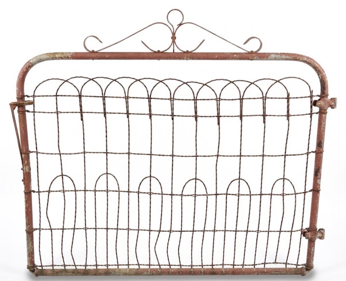 Antique Woven Wire Garden Gate Red Iron Farmhouse Architectural Salvage