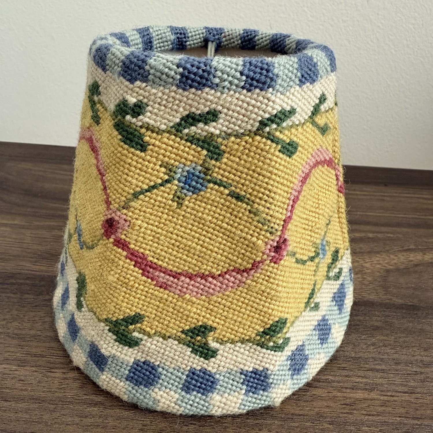 Vintage Peking Handicraft 1991 Needlepoint Lamp Shade Floral Wool Clip On