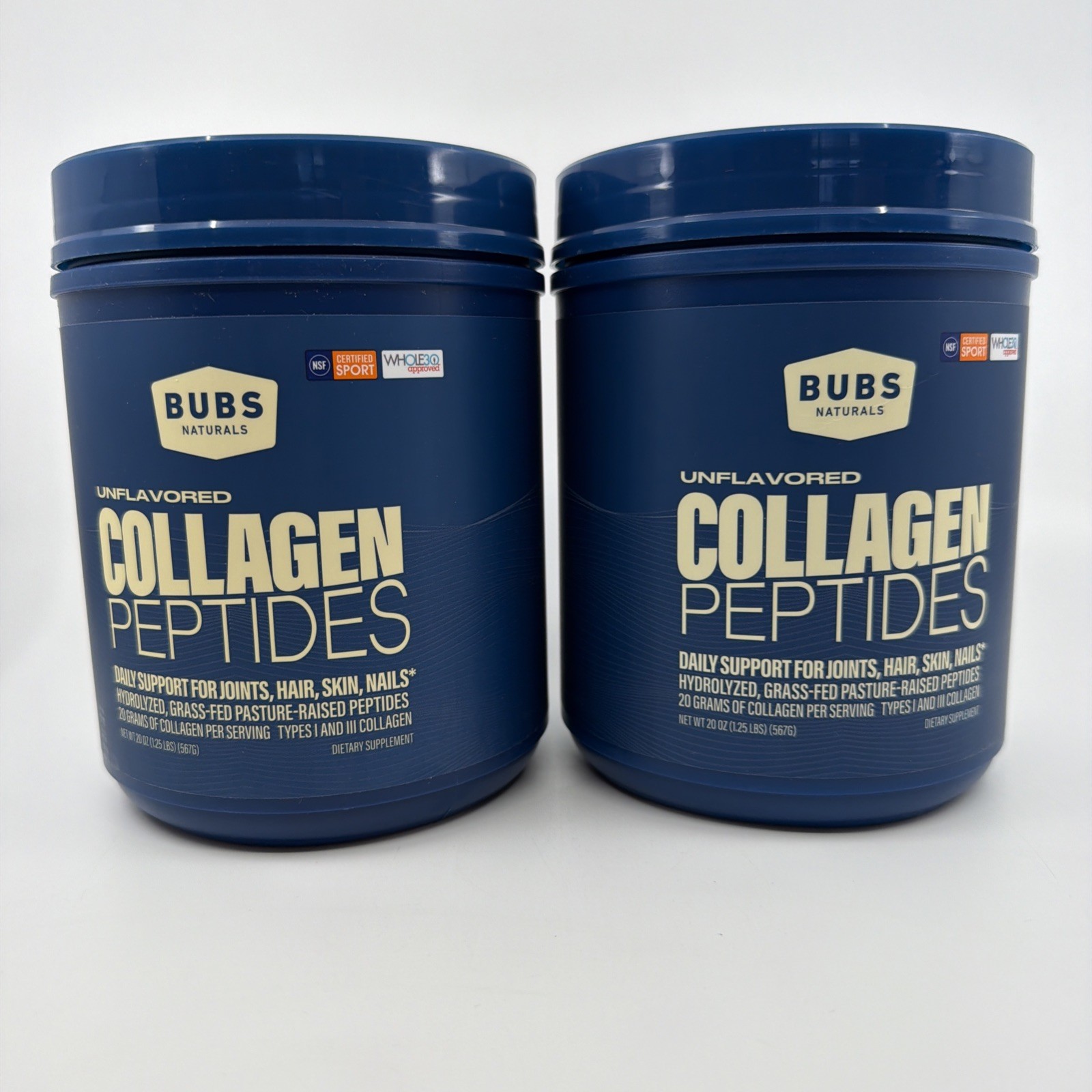 2X BUBS Naturals Unflavored Collagen Peptides Powder 20oz Tub New Sealed 2 Pack 2X BUBS Naturals Unflavored Collagen Peptides Powder 20oz Tub New Sealed 2 Pack