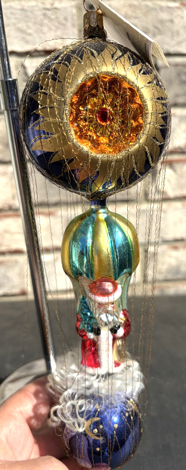 1994 Christopher Radko Starbuck Santa Wire Cage Ornament Indent Hot Air Balloon
