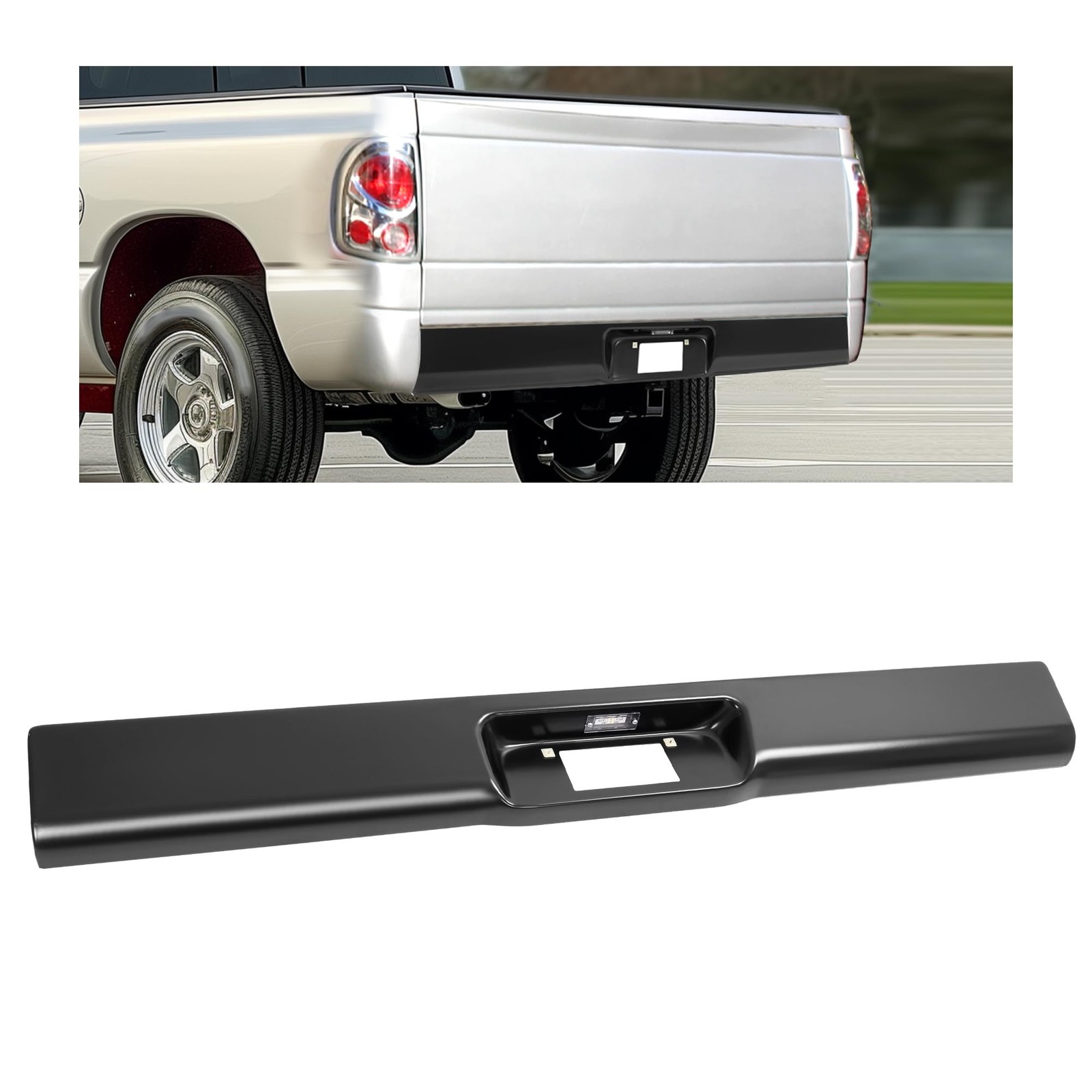 Rear Bumper Roll Pan for Dodge Dakota 1997 2004 LED License Light Steel Black