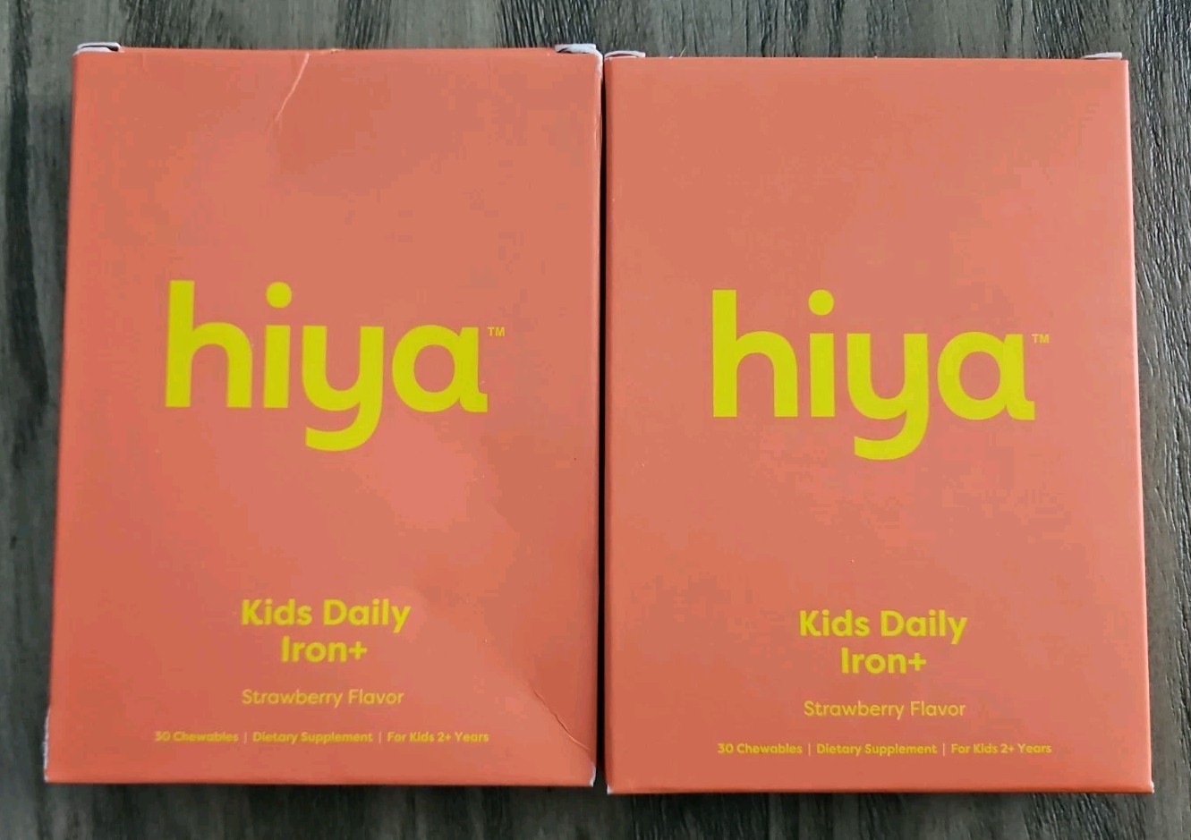 2 Packs Hiya Kids Daily Iron + 30 Strawberry Flavored Chewables