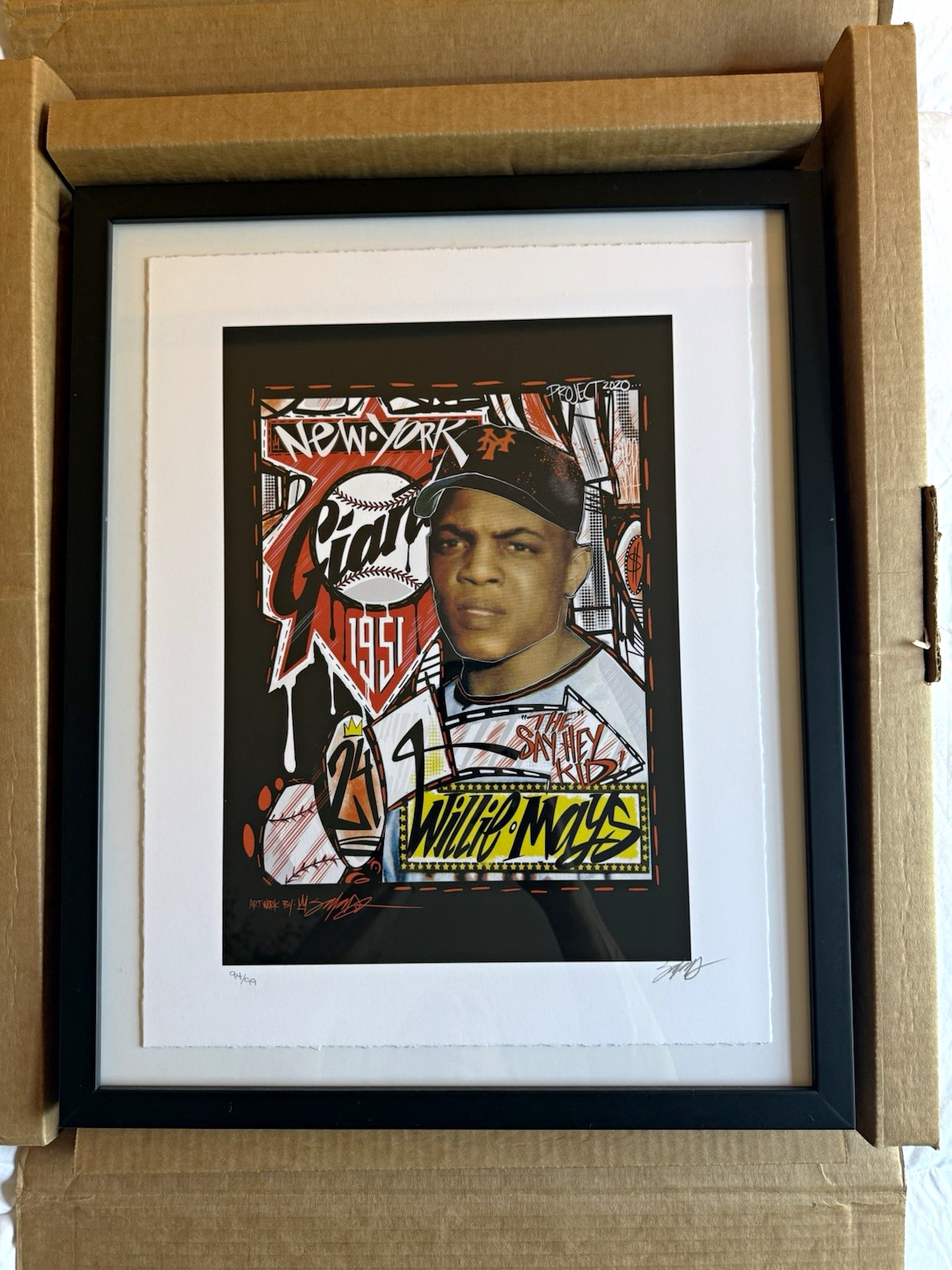 Topps Project 2020 Willie Mays by King Saladeen Signed #94/99 Framed Print
