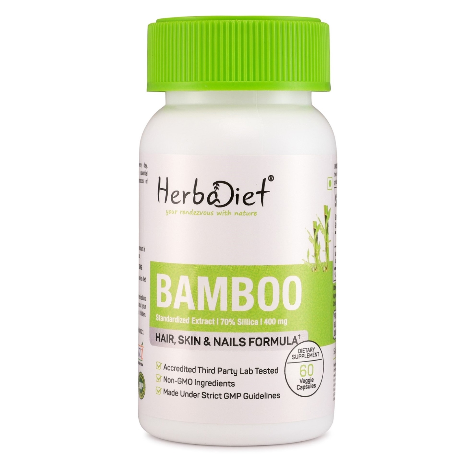 Bamboo Extract 70% Natural Silica 400mg Capsules Skin, Hair Growth Supplement