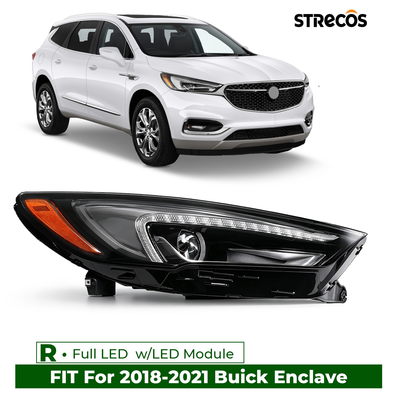 For 2018-2021 Buick Enclave Full LED Headlight With LED Module Right Passenger For 2018-2021 Buick Enclave Full LED Headlight With LED Module Right Passenger
