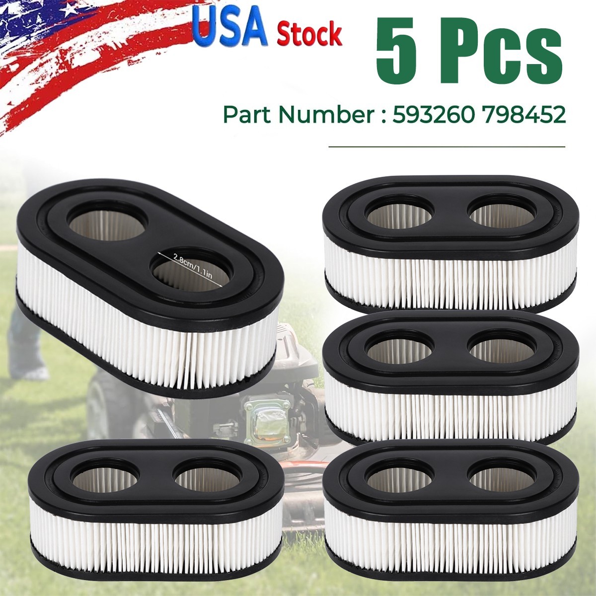 5Pcs Air Filter Kits for Briggs And Stratton 798452 593260 5432 5432K Lawn Mower