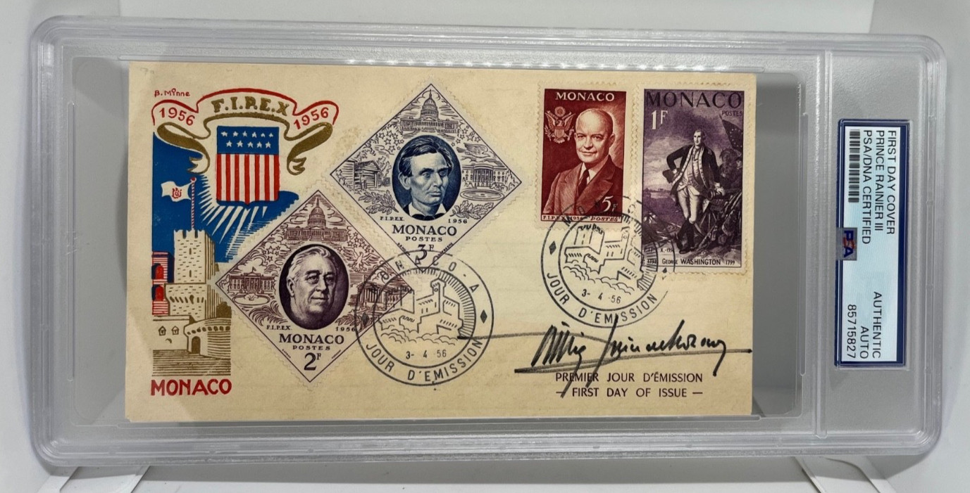 Prince Rainier III Signed Autographed Monaco FDC PSA DNA Auto Authenticated Slab Prince Rainier III Signed Autographed Monaco FDC PSA DNA Auto Authenticated Slab