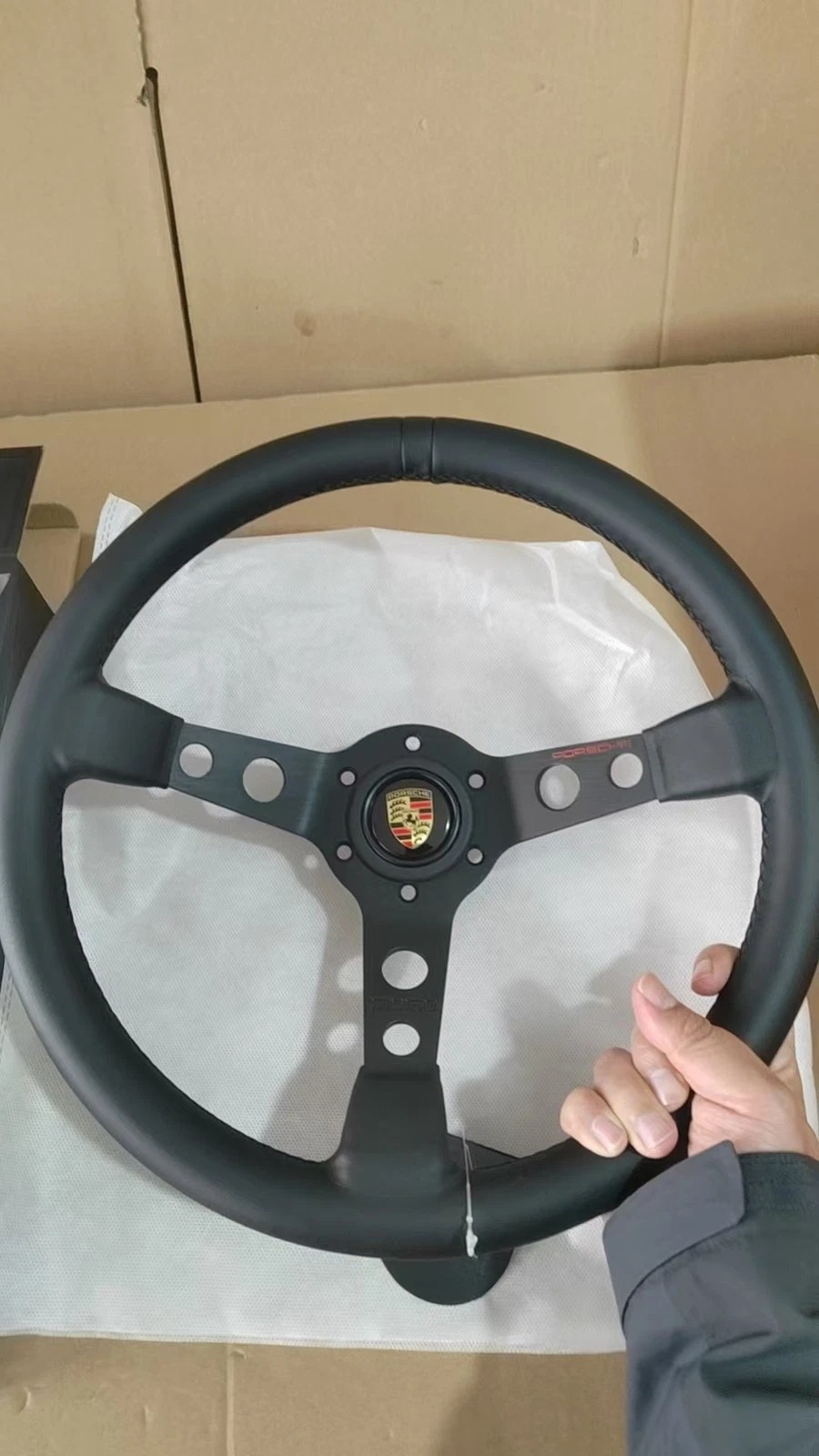 Genuine MOMO Porsche 350mm Black Leather 3-Spoke Steering Wheel PCG34708410