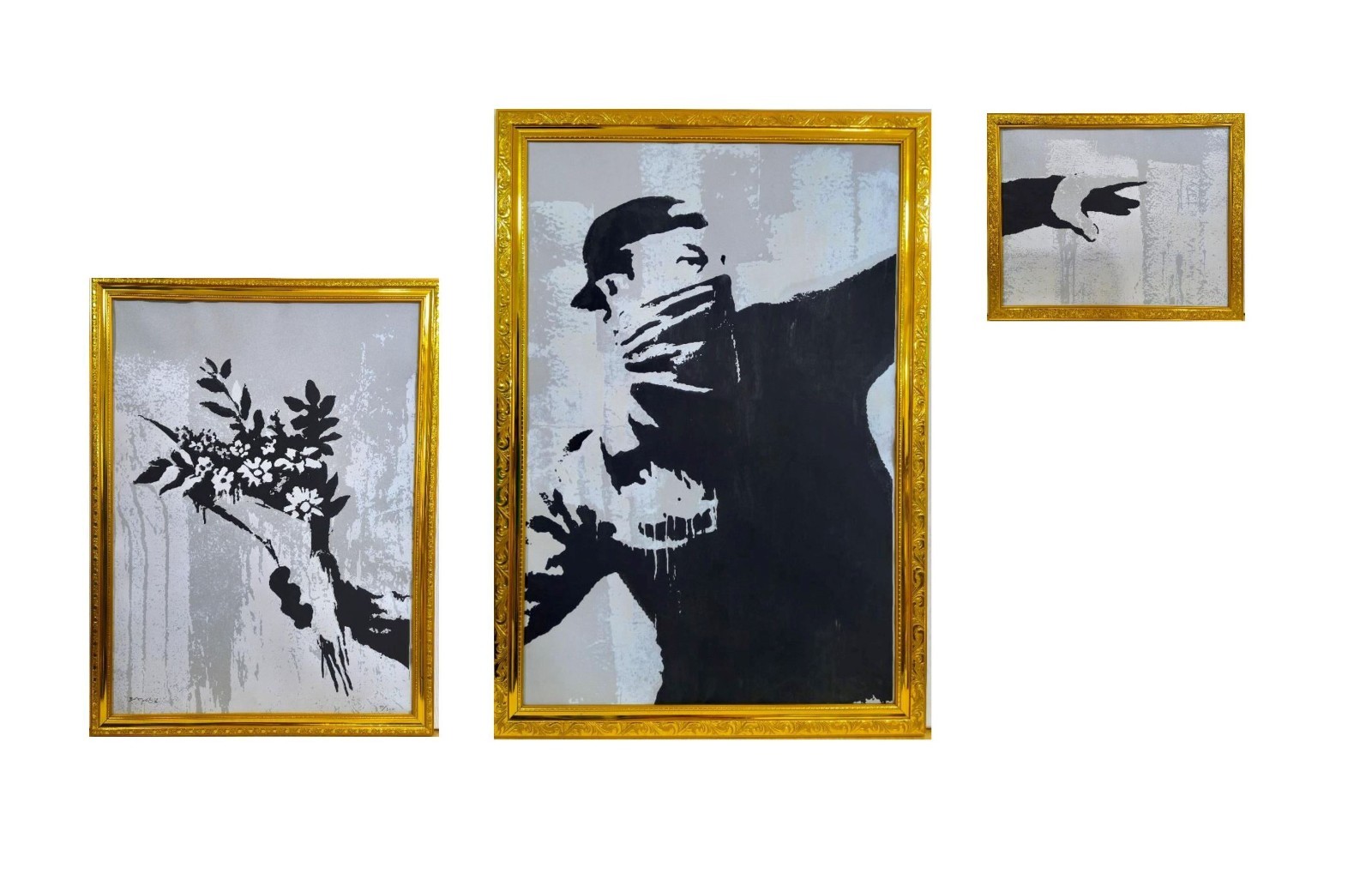 BANKSY Flower Thrower Triptych the set of three screenprints in colours, 2019
