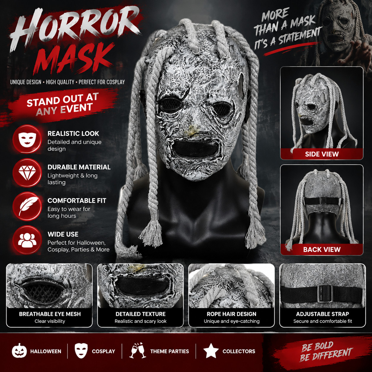 Slipknot Cosplay Mask Latex Horror Halloween Costume Party Event Adult Prop