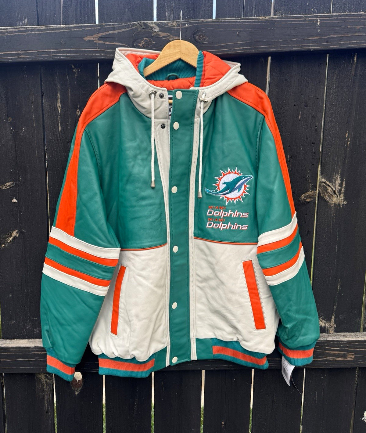 G-III Miami Dolphins NFL Hooded Jacket XL Aqua White Orange Officially Licensed