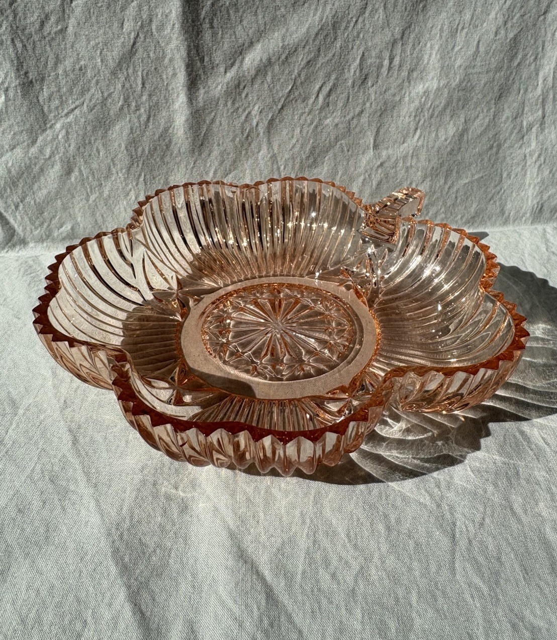 Vintage Shamrock Pink Depression Dish Sawtooth Federal Glass 1930s