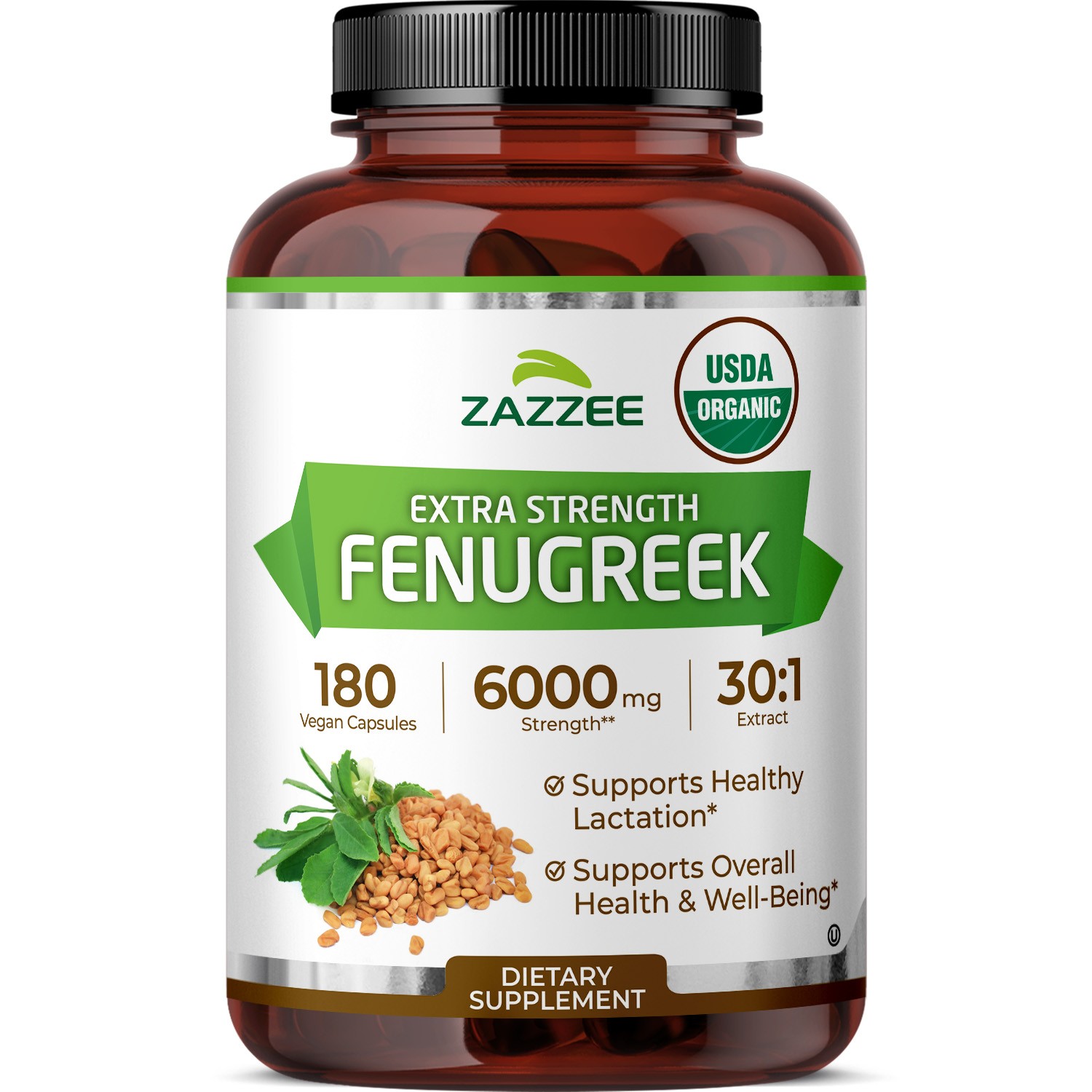 Zazzee USDA Organic Fenugreek 30:1 Extract, 180 Vegan Capsules, 6 Month Supply, Zazzee USDA Organic Fenugreek 30:1 Extract, 180 Vegan Capsules, 6 Month Supply,