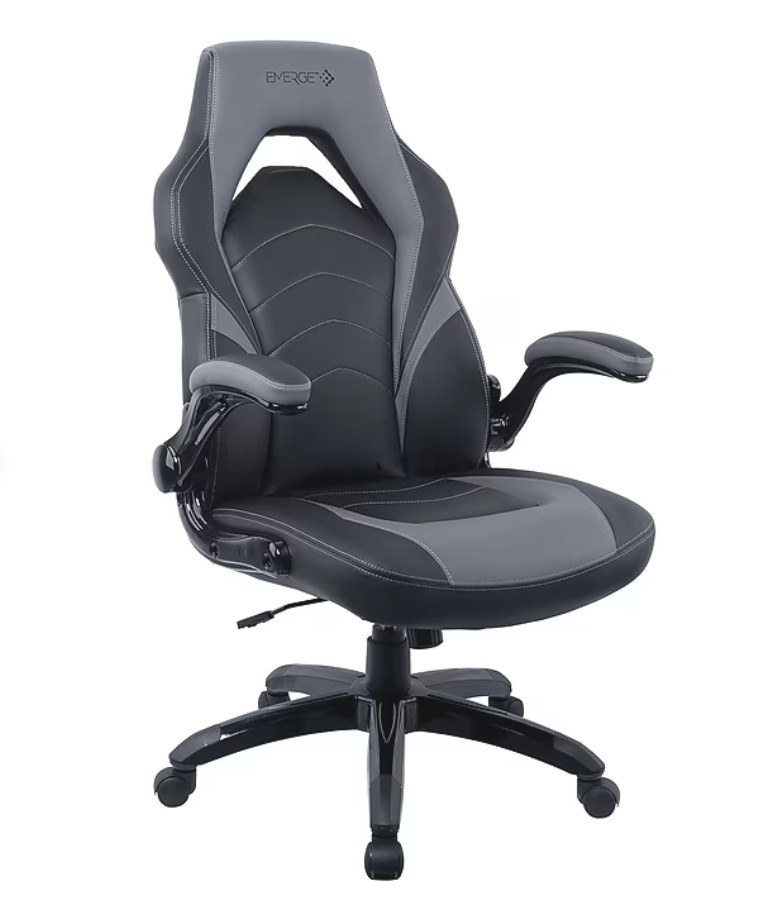 Staples Emerge Vortex Bonded Leather Ergonomic Gaming Chair, Black and Gray (525 Staples Emerge Vortex Bonded Leather Ergonomic Gaming Chair, Black and Gray (525