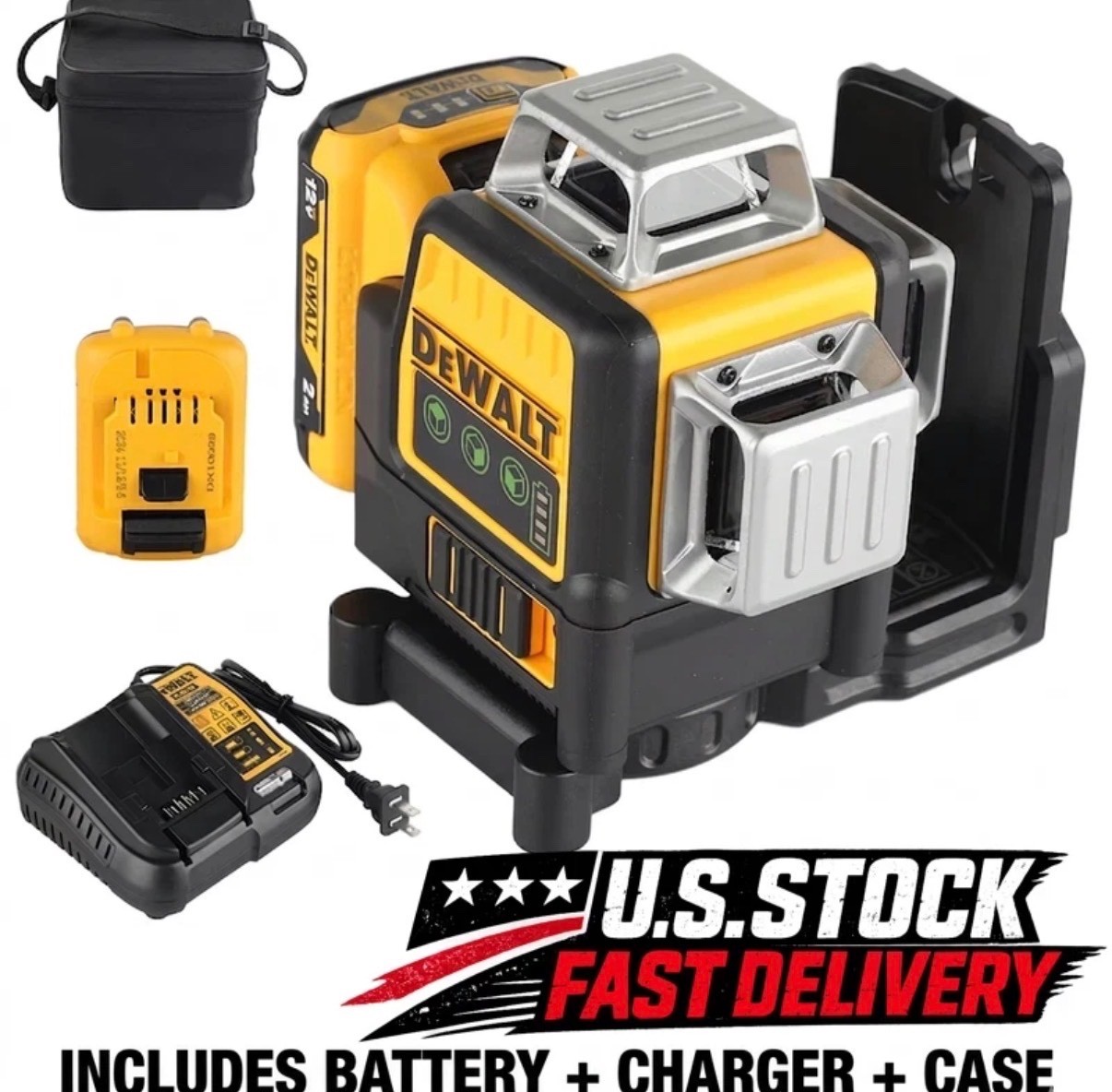 DEWALT DW080LG 12V 3X360 Green Laser Level Tool, ChargerKitUS DEWALT DW080LG 12V 3X360 Green Laser Level Tool, ChargerKitUS