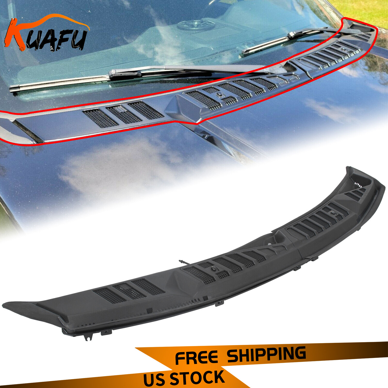 KUAFU For 2015-2020 16 17 18 Ford F150 F-150 Windshield Wiper Cowl Grille Panels KUAFU For 2015-2020 16 17 18 Ford F150 F-150 Windshield Wiper Cowl Grille Panels