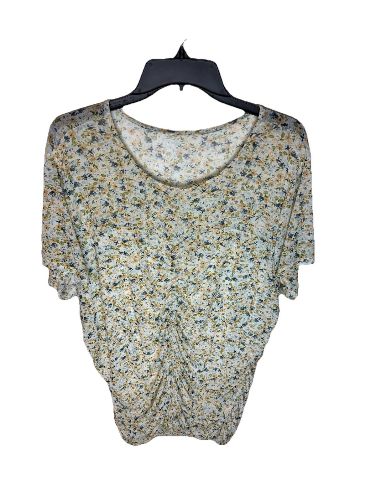 Torrid Blouse Women 4X 26 Floral Mesh Ruched Stretch Crew Neck Sweetheart NEW