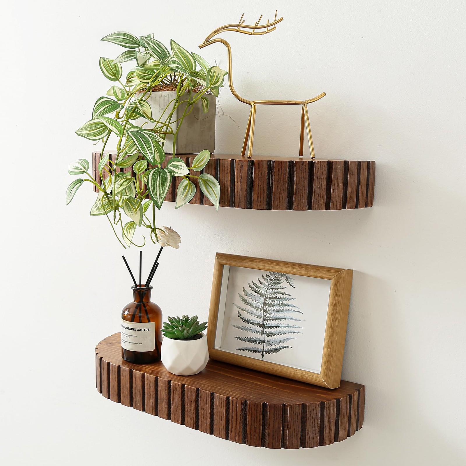 2 Pack Wood Rounded Fluted Floating Shelf