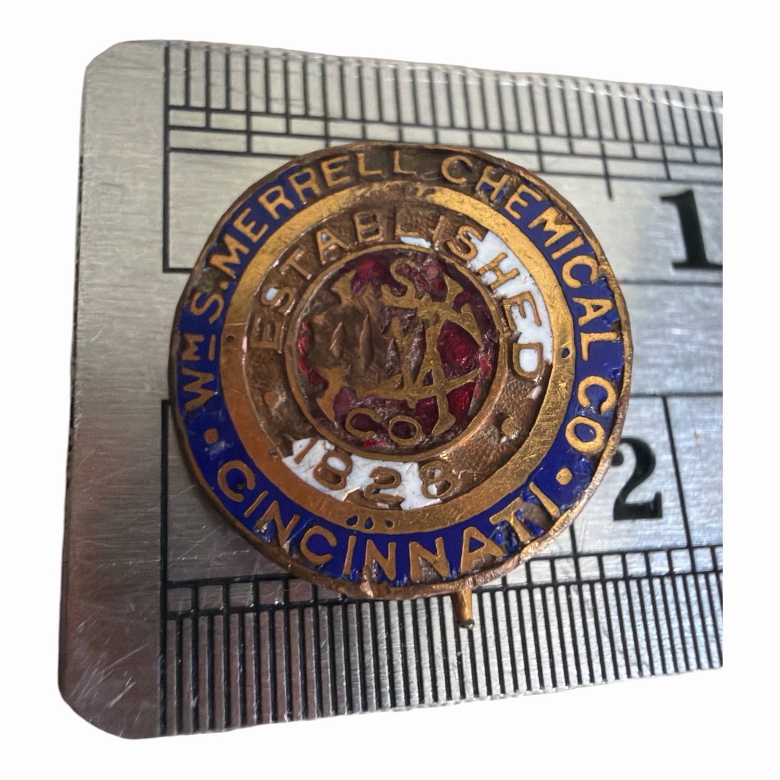 Vintage Wm S Merrell Chemical Co Cincinnati Enamel Lapel Pin Badge 1828 Ohio Vintage Wm S Merrell Chemical Co Cincinnati Enamel Lapel Pin Badge 1828 Ohio