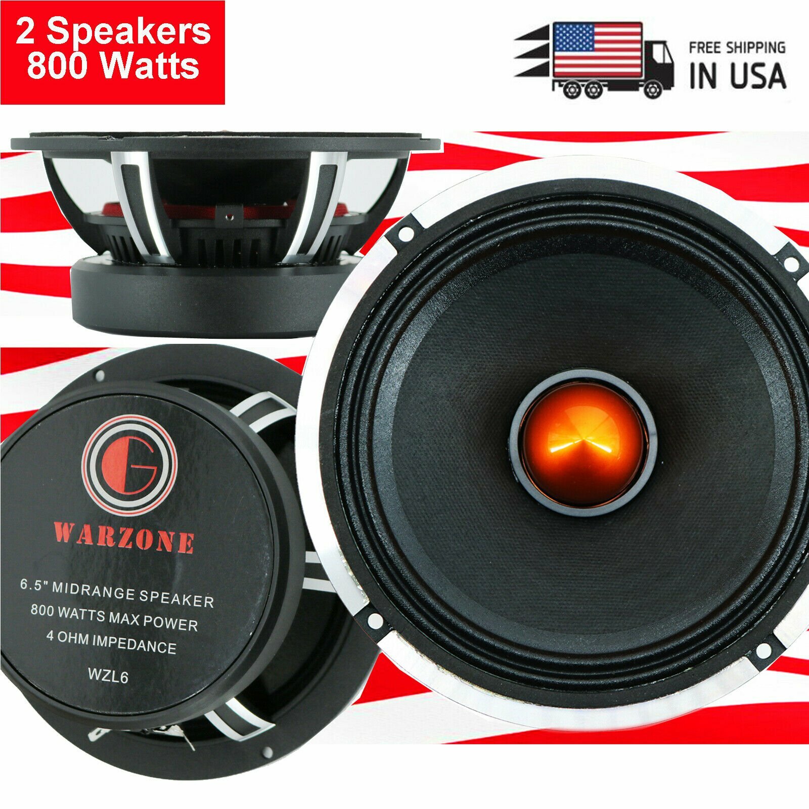 2x Gravity  6.5? Car Audio speaker Pro  Midrange Bullet Loud Speaker 800W 4 ohm