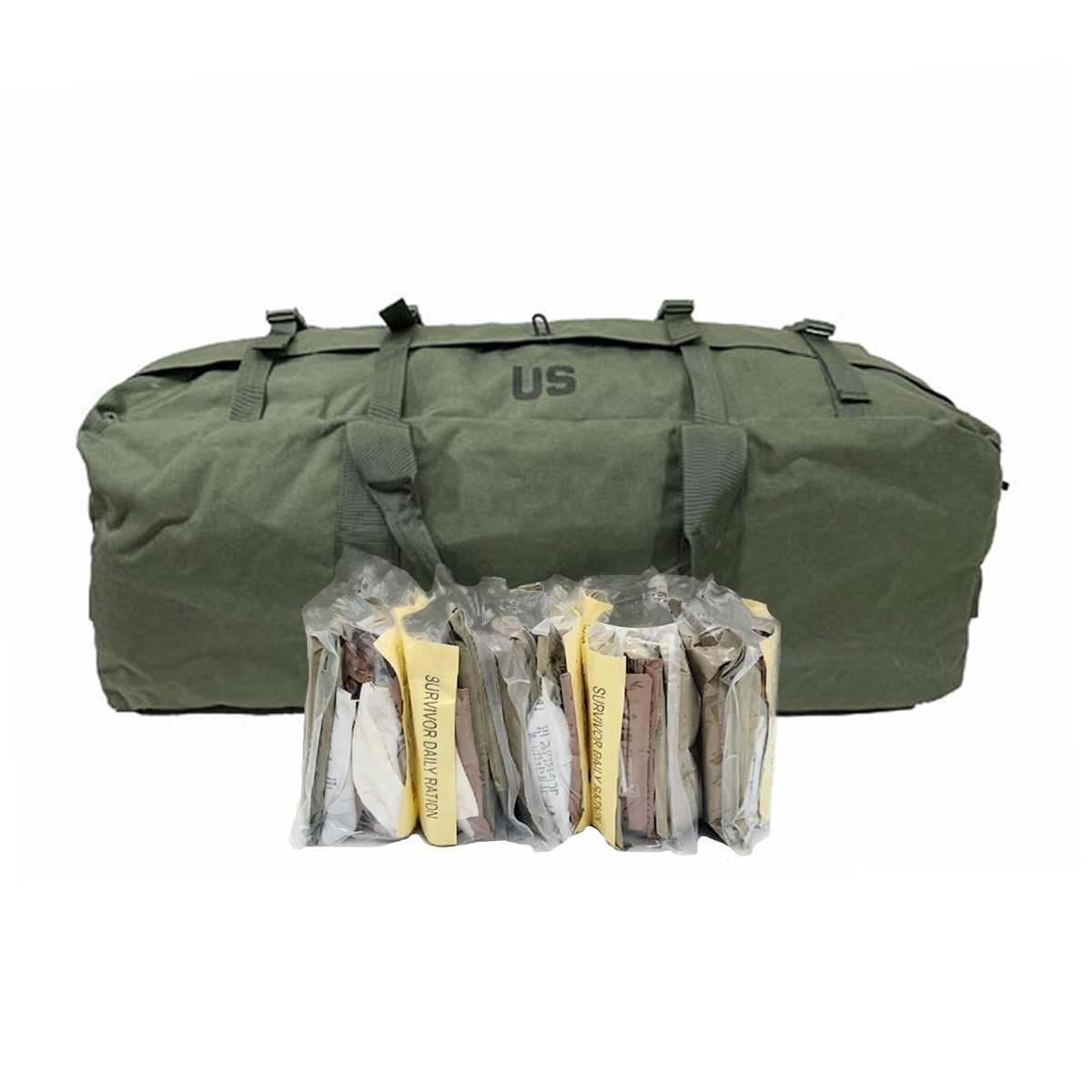 SDR MRE Daily Rations - Insp Date: 8/2026 • Plus New Improved Style Duffle Bag
