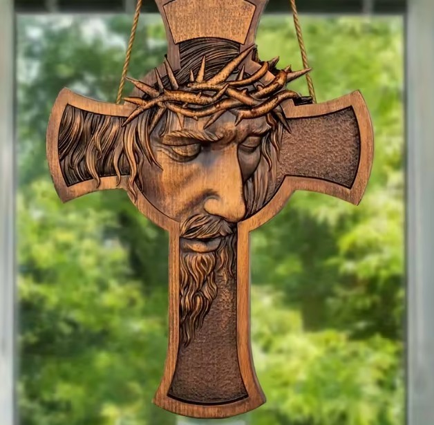 Vintage Wooden Jesus Christ Crucifix Wall Hanging Cross Crown of Thorns Decor